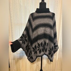 Black and Gray Poncho Sweater